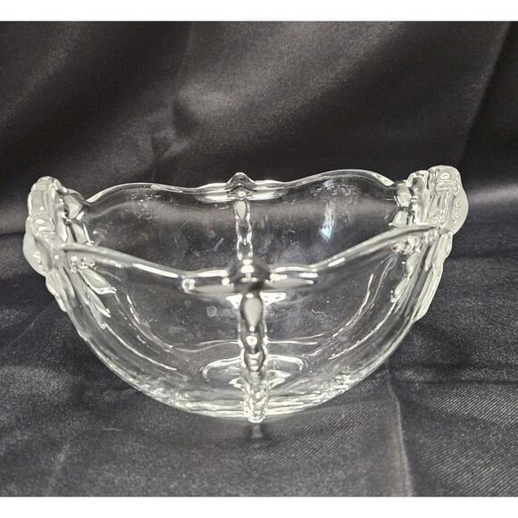 Vintage Clear Glass Etched Leaves Flowers Bowl Retro Candy Dish Ring Bowl 6"x3" - Picture 2 of 6